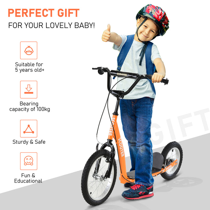 Aosom Kids Scooter with Adjustable Handlebar, Youth Kick Scooter with Dual Brakes, Inflatable Wheels, for Age 5+, Blue