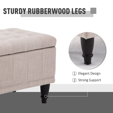 HOMCOM Storage Ottoman, Linen Fabric End of Bed Bench with Soft Close Lid, Button Tufted Storage Bench for Living Room, Entryway or Bedroom, 42" x 17" x 19", Beige