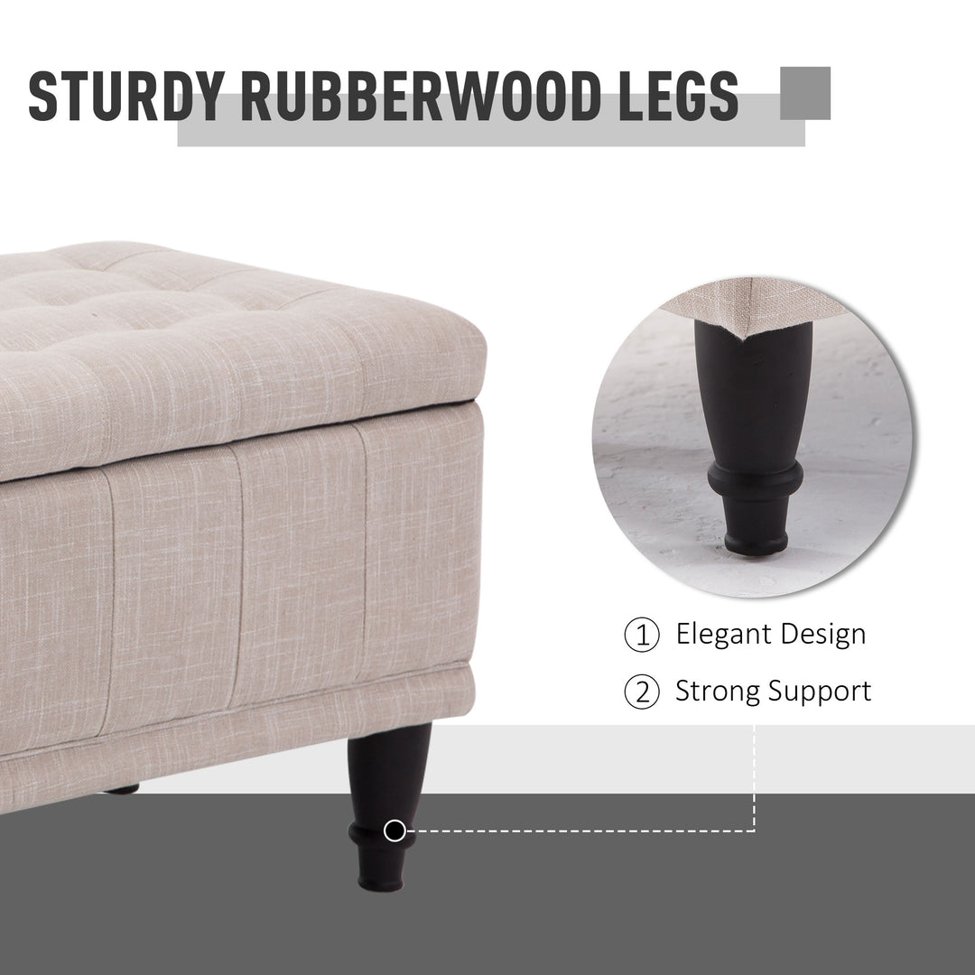 HOMCOM Storage Ottoman, Linen Fabric End of Bed Bench with Soft Close Lid, Button Tufted Storage Bench for Living Room, Entryway or Bedroom, 42" x 17" x 19", Beige