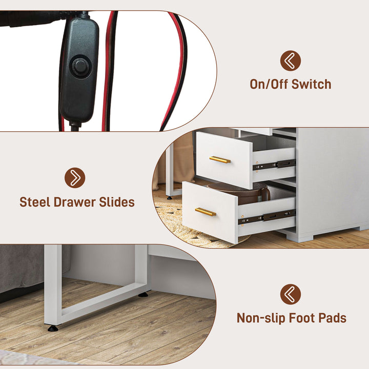 HOMCOM Illuminated Dresssing Table, LED Vanity Table with Mirror, Drawer and Storage Shelves for Bedroom, White