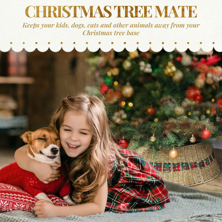 HOMCOM 28 inch Rustic Christmas Tree Skirt, Rattan Woven Christmas Tree Collar for Party, Holiday, Home Decoration, Natural