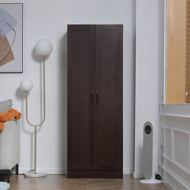 HOMCOM 66" Kitchen Pantry Cabinet, Freestanding Storage Cabinet with 2 Soft Close Doors and 4 Shelves, Dark Walnut