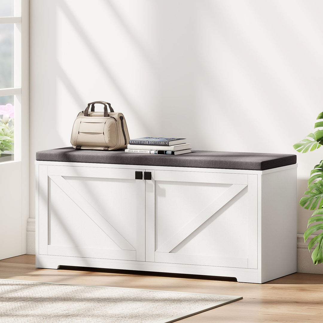 HOMCOM Shoe Storage Bench with Padded Seat, Entryway Bench Holds up to 352 lb, Shoe Organizer, 8 Pairs, Light Grey