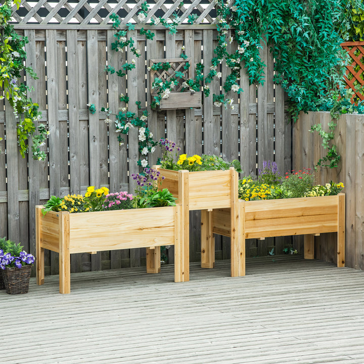 Outsunny Raised Garden Bed Set of 3, Wood Planter Box, Outdoor Freestanding Garden Boxes for Fruit Vegetable Flower Herb