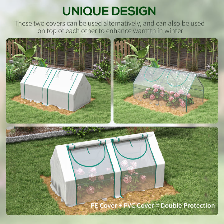 Outsunny 6' x 3' x 3' Portable Mini Greenhouse, Garden Green House Kit with 2 PE/Plastic Covers, Steel Frame and 2 Roll Up Zipper Windows, Dark Green