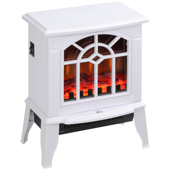 HOMCOM Electric Fireplace Heater, Freestanding Fireplace Stove with Realistic Flame and Overheat Protection, 750W/1500W, White