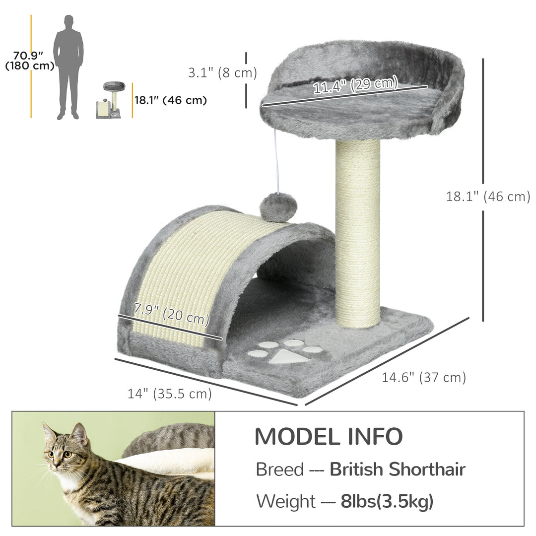 PawHut 17" Cat Scratching Tree Kitty House Kitten Activity Centre Pet Bed Post Furniture with Hanging Toy (Grey)