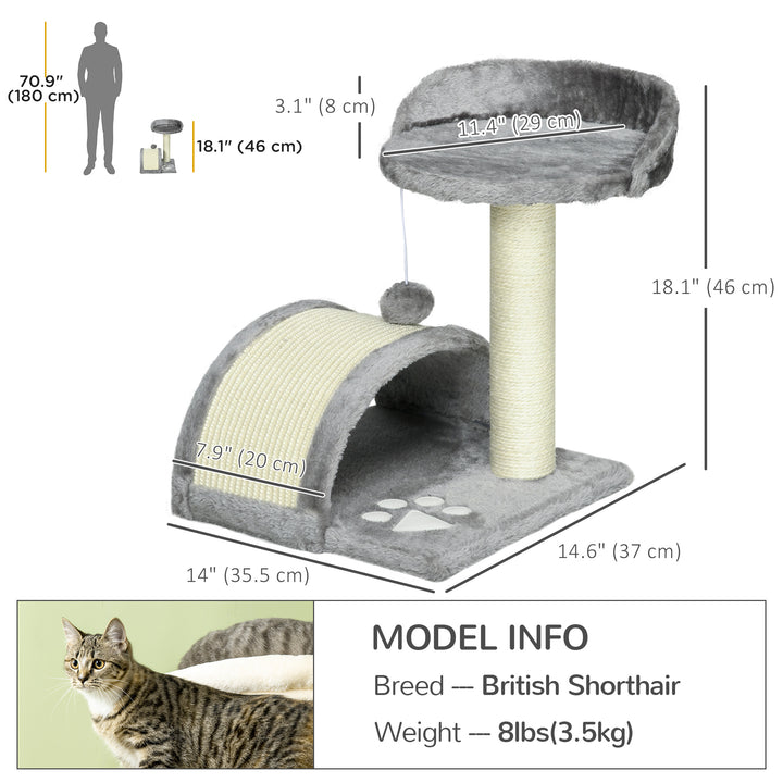 PawHut 17" Cat Scratching Tree Kitty House Kitten Activity Centre Pet Bed Post Furniture with Hanging Toy (Grey)