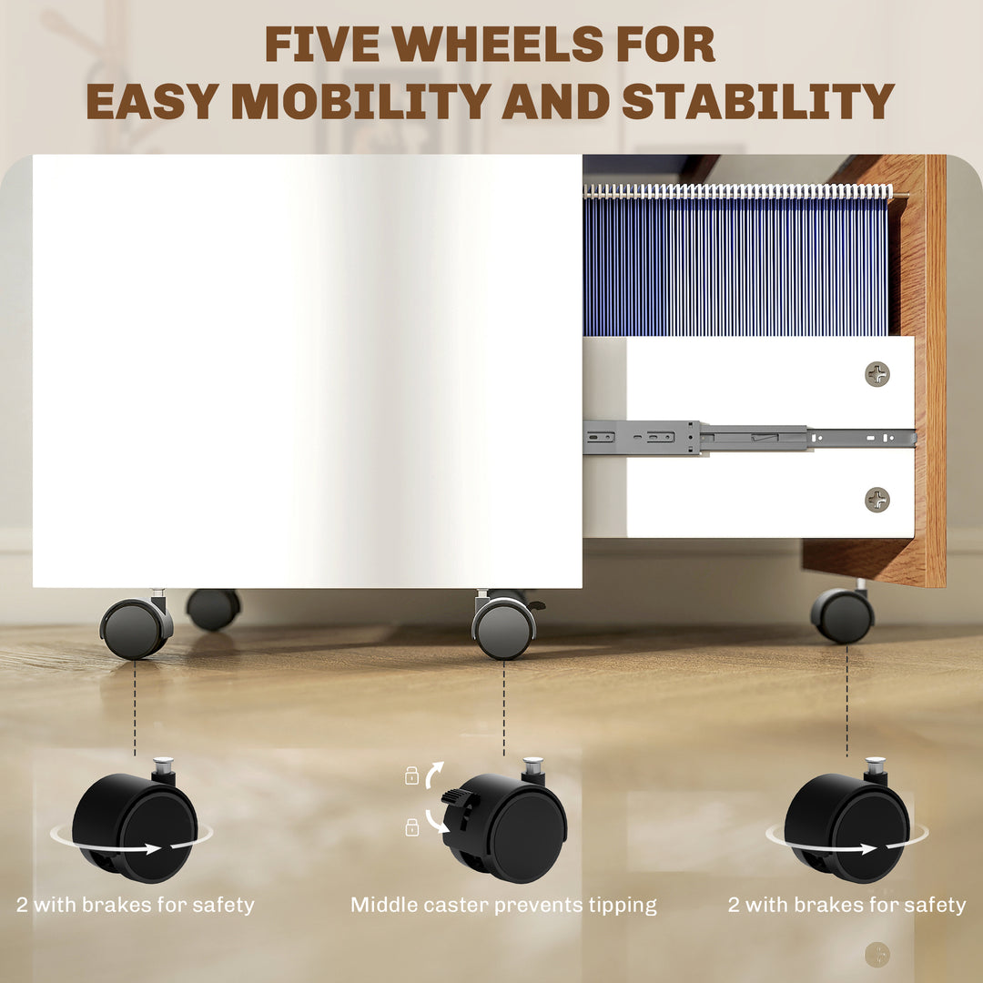 HOMCOM 2 Drawer Small Filing Cabinet Lockable Office Storage Cabinet with Hanging Bars for A4 Legal Letter White Nature Wood