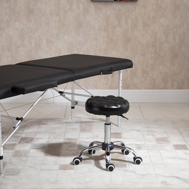 HOMCOM Rolling Swivel Padded Salon Stool with Adjustable Height Wheeled Tattoo Massage Chair Beauty SPA Bar Seat with Thick Padded Black