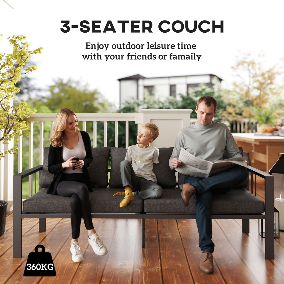 Outsunny Aluminum Garden Sofa, 3-Person Outdoor Couch, Backyard Furniture for 3-person with Cushions, 72.8" x 26" x 25.2", Grey