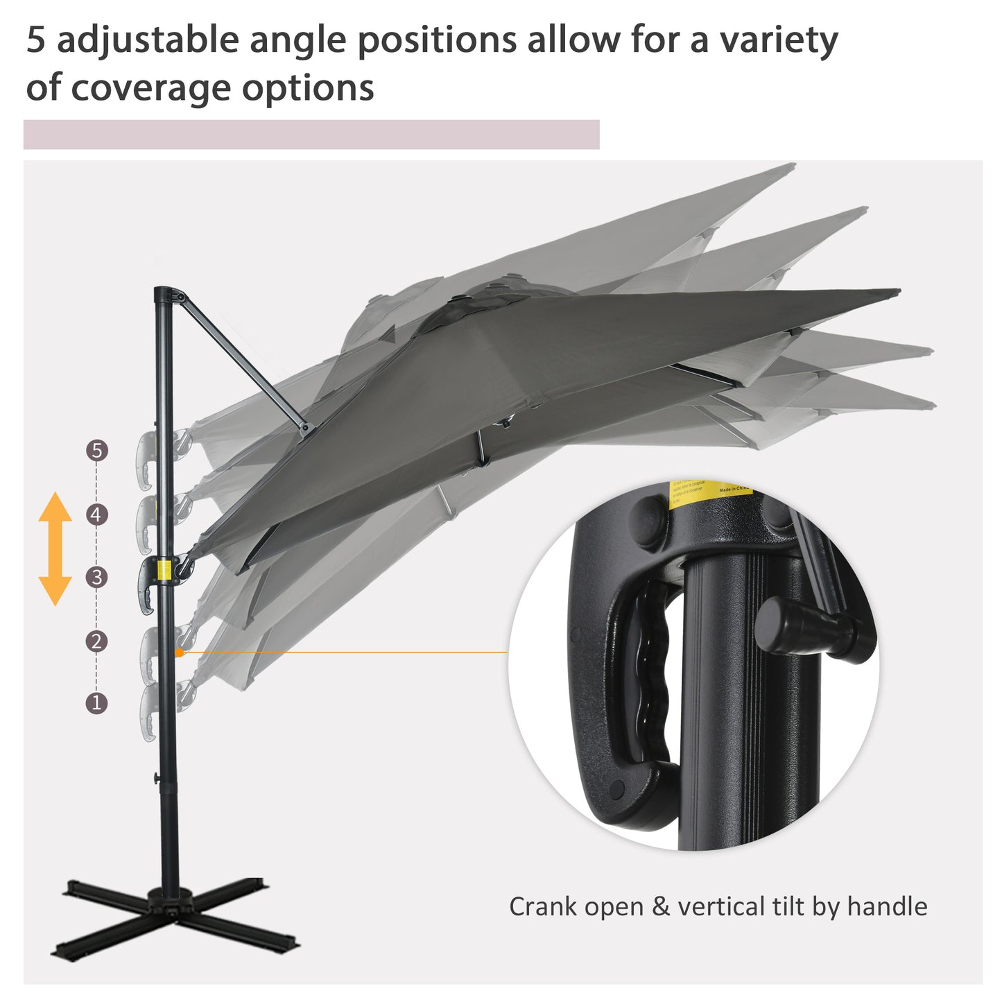 Outsunny 8' x 8' Square Patio Hanging Offset Umbrella with 360Â° Rotation, Aluminum Outdoor Cantilever Parasol with Crank & Tilt, Sun Canopy Shelter with Cross Base, Dark Blue