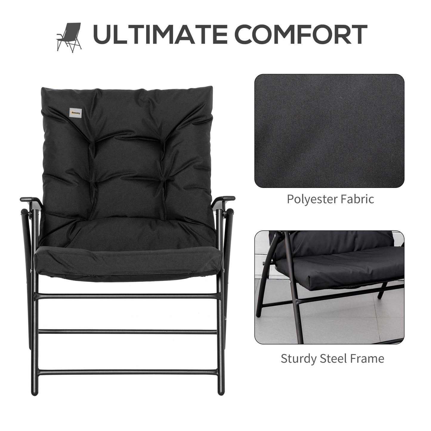 Outsunny Foldable Lounge Chair, Fabric Upholstered Recliner, Outdoor Lounger with Armrest, Metal Frame for Backyard, Blue