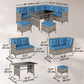 Outsunny 6pcs Outdoor Rattan Sofa Set Garden Wicker Sectional Couch Furniture Set with Dining Table and Chair White