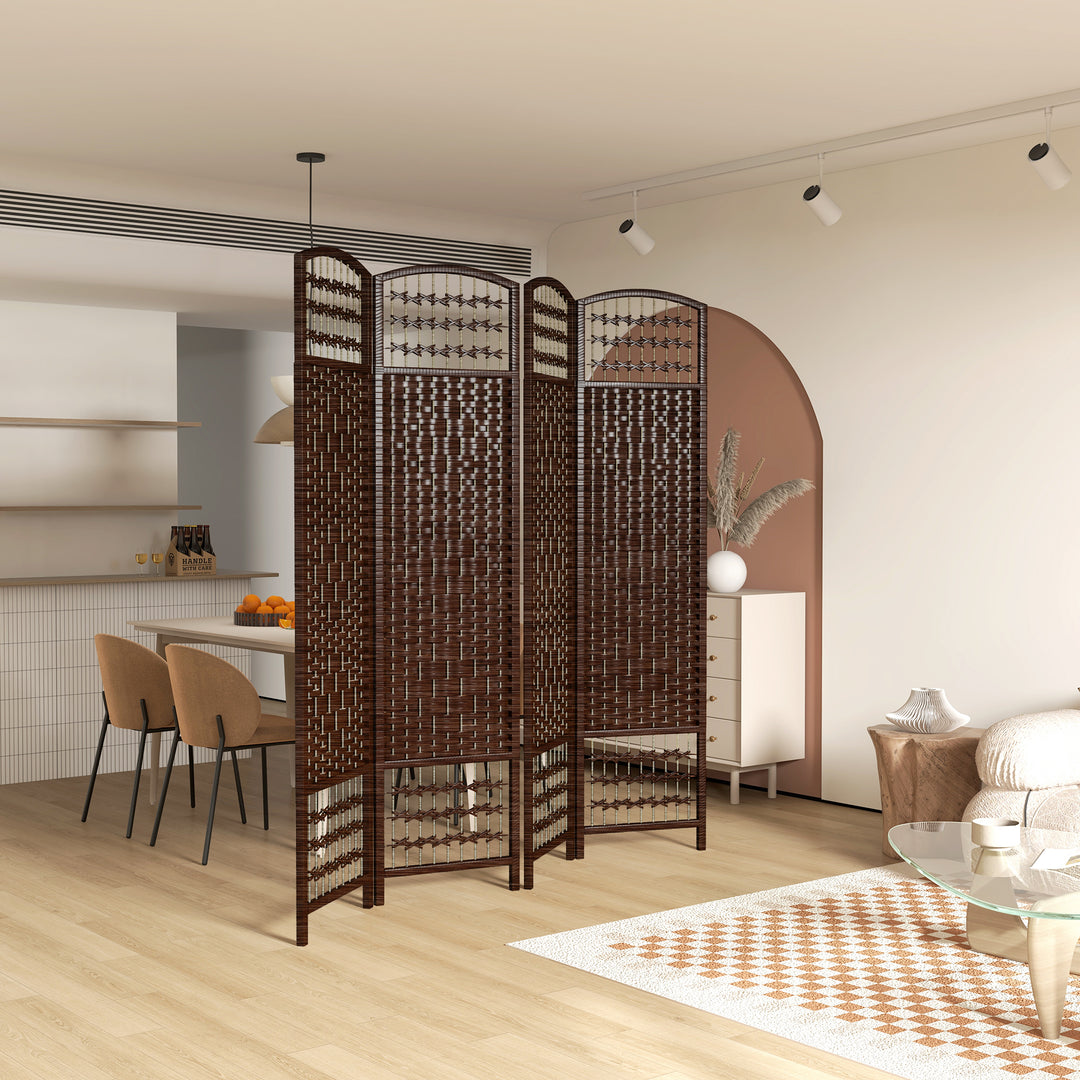 HOMCOM 4 Panel Folding Room Divider, Portable Privacy Screen, Wave Fiber Room Partition for Home Office, Natural