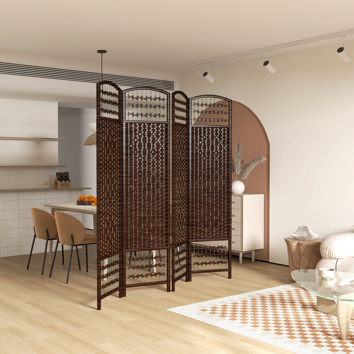 HOMCOM 4 Panel Folding Room Divider, Portable Privacy Screen, Wave Fiber Room Partition for Home Office, Natural