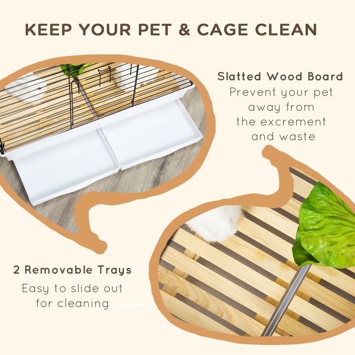 PawHut Rabbit Guinea Pig Cage, Bunny Cage Pet Pen with Sliding-Out Trays, Bottom Wood Board, Doors, 24" x 15" x 16"