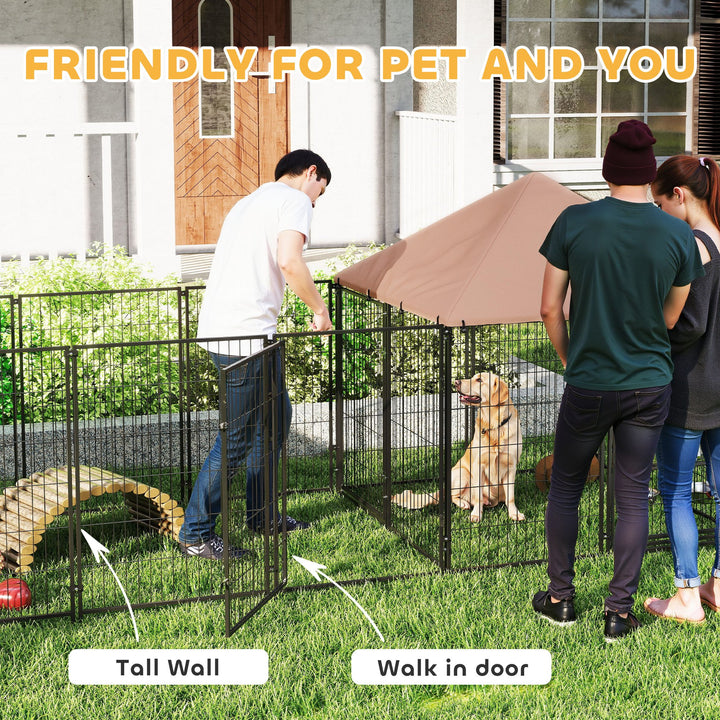PawHut Outdoor Dog Kennel with Rotating and Adjustable Height Bowls, Waterproof UV-Resistant Cover, 11.3' x 4.7' x 5.1'