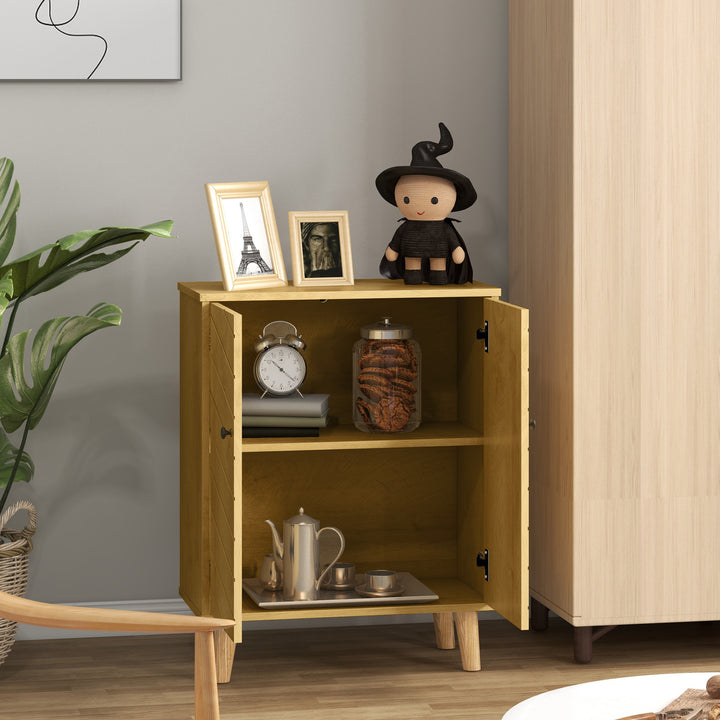 HOMCOM Storage Cabinet with Doors, Cupboard Organization with Shelf and Wood Legs, Storage Solution for Living Room, Bathroom