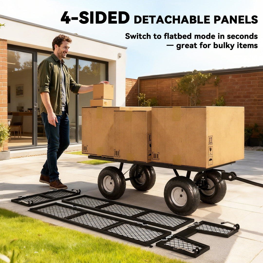 Outsunny 342L Utility Wagon Cart with Removable Mesh Sides to Convert into Flatbed for Beach Lawn Yard