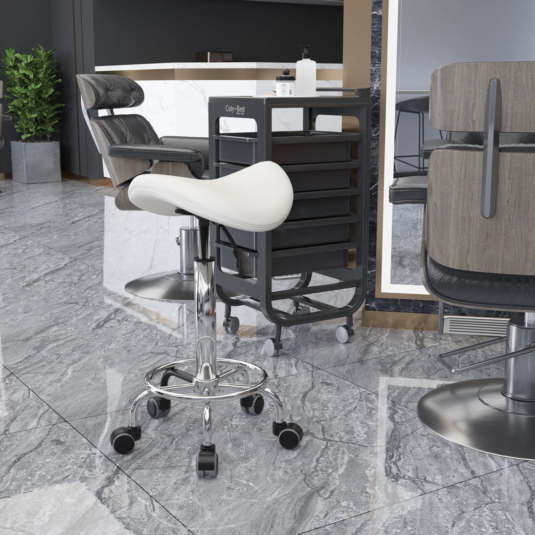 HOMCOM Saddle Stool, PU Leather Adjustable Rolling Salon Chair for Massage, Spa, Clinic, Beauty and Tattoo, Black