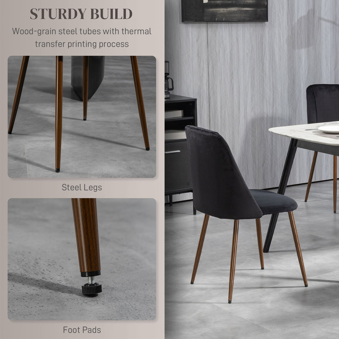 HOMCOM Upholstered Dining Chairs Set of 4, Velvet Accent Chair with Back and Wood-grain Steel Leg for Kitchen, Grey