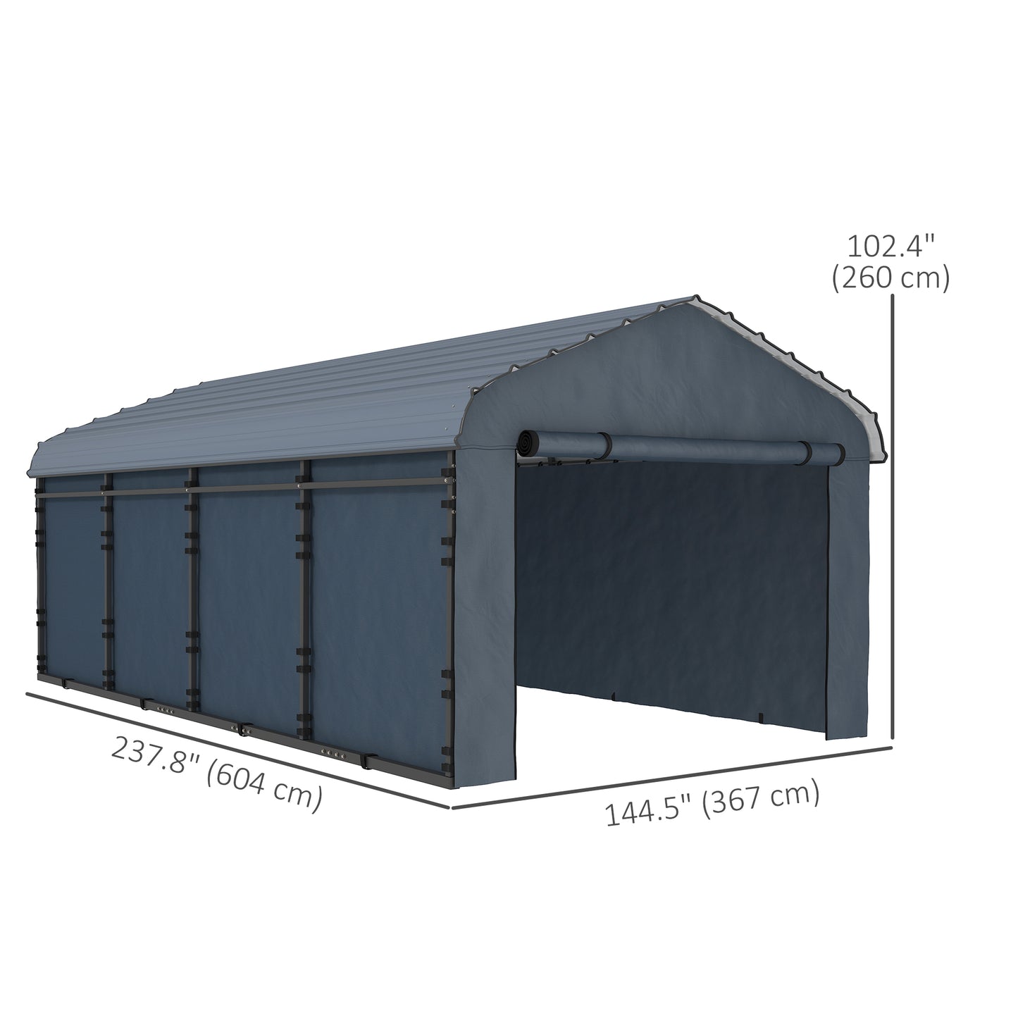 Outsunny 10' x 15' Metal Carport, Heavy Duty Garage Car Shelter with Galvanized Metal Roof and Removable Sidewalls, Dark Grey