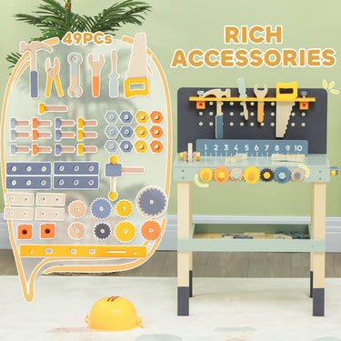 Qaba 49 Piece Kids Workbench Playset for Boys Girls 3-6 Years, Light Blue