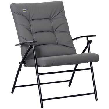 Outsunny Foldable Lounge Chair, Fabric Upholstered Recliner, Outdoor Lounger with Armrest, Metal Frame for Backyard, Grey