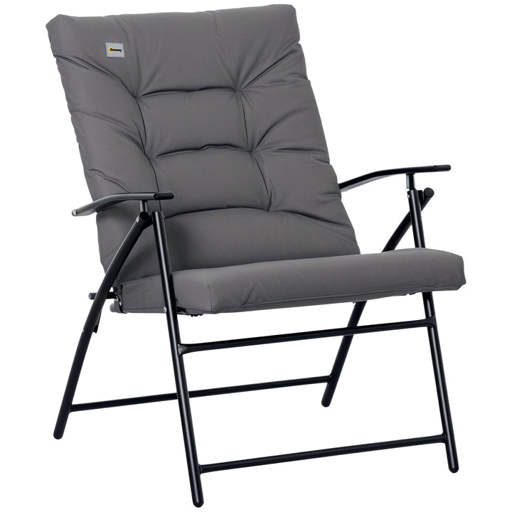 Outsunny Foldable Lounge Chair, Fabric Upholstered Recliner, Outdoor Lounger with Armrest, Metal Frame for Backyard, Grey