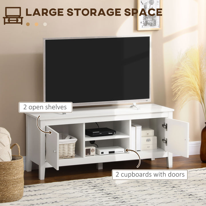 HOMCOM Modern TV Stand for TVs up to 55", TV Bench with Storage Cupboards and Shelves, 47.2" x 16.7" x 19.7", White