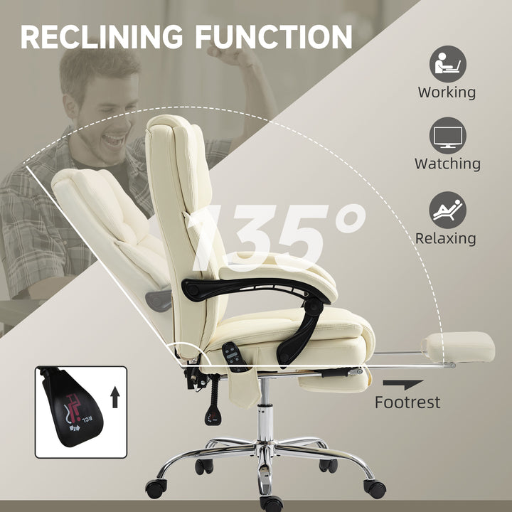 Vinsetto Massage Office Chair, Reclining Executive Office Chair with 6-Point Vibration, Footrest and High Back, White