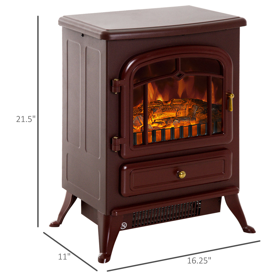 HOMCOM 16" Free Standing Electric Fireplace Portable Adjustable Stove with Heater Wood Burning Flame 750/1500W White