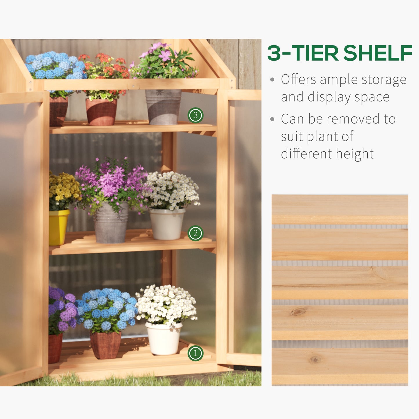 Outsunny Wooden Cold Frame Greenhouse, Raised Planter Bed Protection with Openable Top and 3 Shelves for Outdoor Indoor, 27.5" x 19.75" x 47.25", Brown