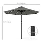 Outsunny 8.8 ft Solar Powered Outdoor Patio Umbrella Round Market Table Umbrella with Adjustable LED Lights Tilt Crank Dark Grey