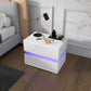 HOMCOM Modern Nightstand, Bedside Table with 2 Drawers, USB Powered RGB LED Lights, Remote for Bedroom, White