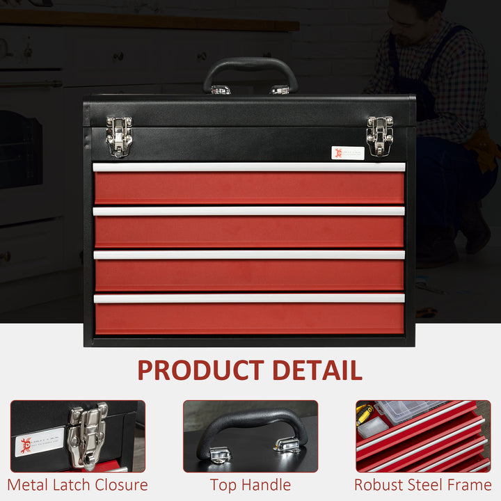DURHAND Lockable Tool Chest and Tool Box Set of 2, 7 Drawer Tool Cabinet with Wheels, 4 Drawer Portable Tool Chest with Handle for Garage, Factory, Workshop, Red