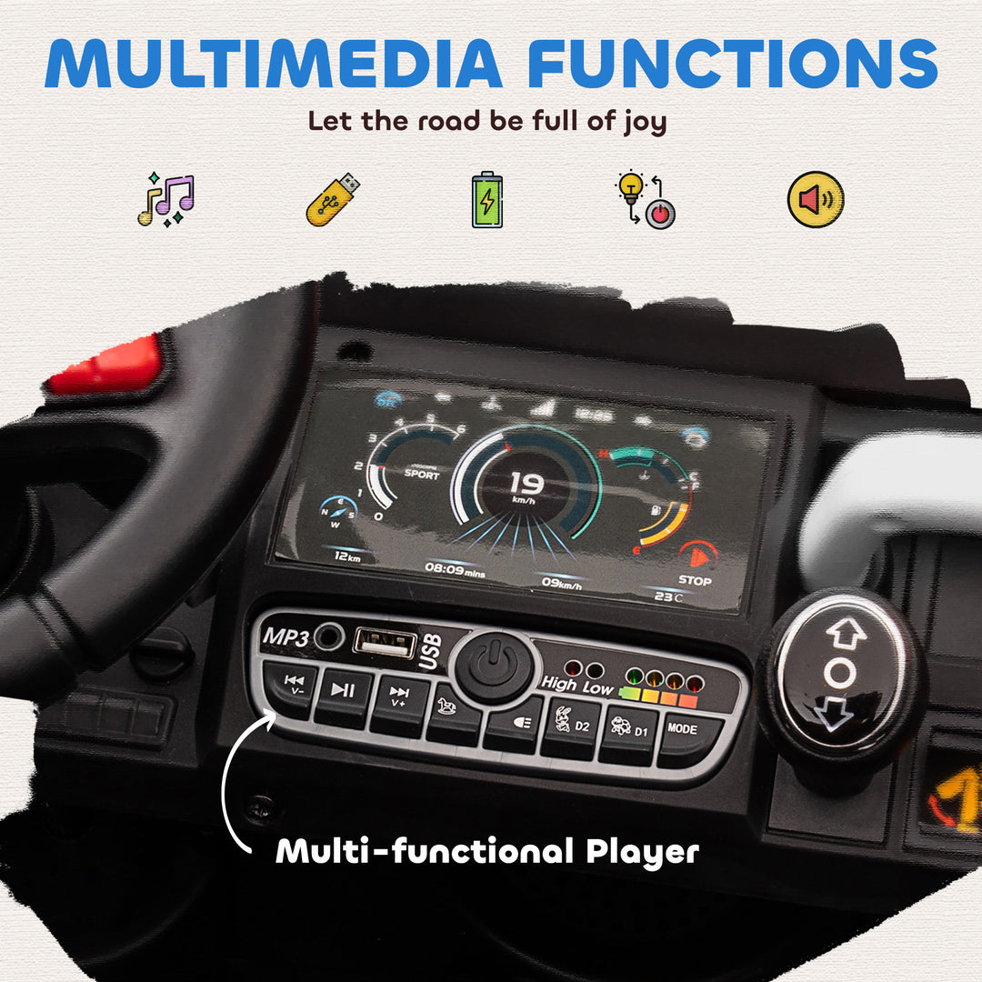 Aosom 12V Ride on Car with Electric Bucket, Two-Seater, Shovel, Remote Control, Spring Suspension, Horn, Music, Red