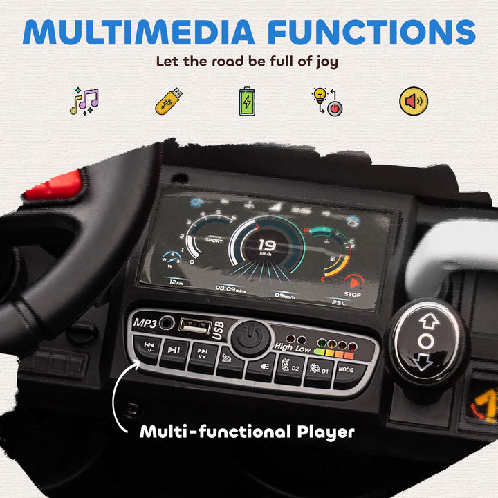 Aosom 12V Ride on Car with Electric Bucket, Two-Seater, Shovel, Remote Control, Spring Suspension, Horn, Music, Red