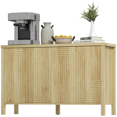 HOMCOM 47" Buffet Cabinet with Storage, Fluted Sideboard with Push to Open Design, 2 Adjustable Shelves and 4 Doors, Natural