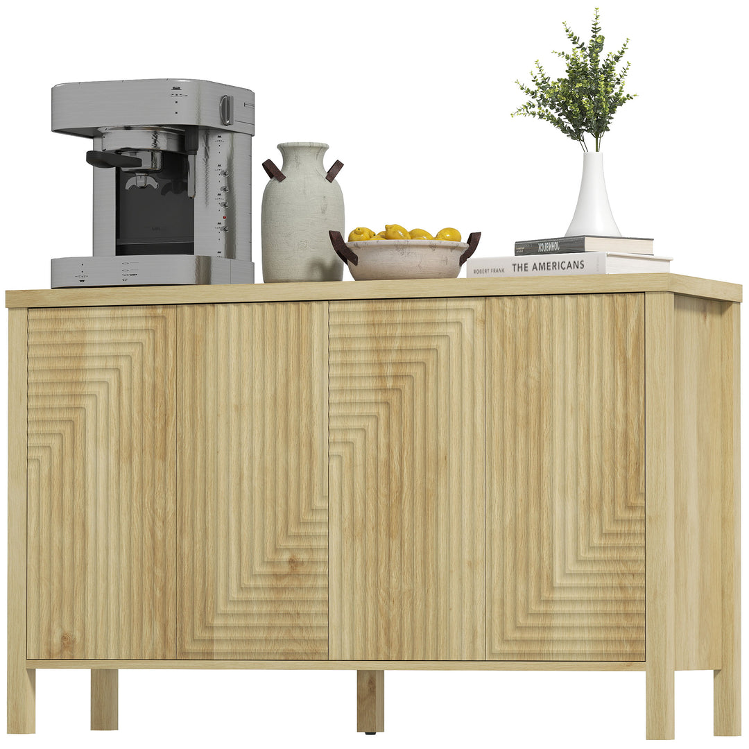 HOMCOM 47" Buffet Cabinet with Storage, Fluted Sideboard with Push to Open Design, 2 Adjustable Shelves and 4 Doors, Natural