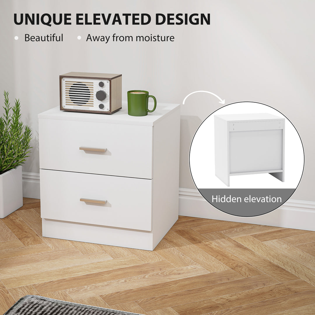 HOMCOM Bedside Table with 2 Drawers, Modern Nightstand for Bedroom, White