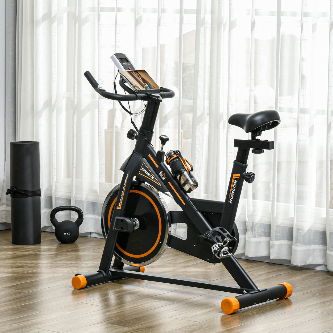 Soozier Upright Stationary Exercise Bike, Cardio Workout Training Bicycle w/ Adjustable Resistance LCD Monitor, Orange
