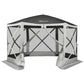 Outsunny 12' x 12' Hexagon Automatic Pop Up Screen Tents Camping Shelter Picnic Canopy Outdoor Sun Shade w/ Mesh Sidewalls and Carry Bag Beige
