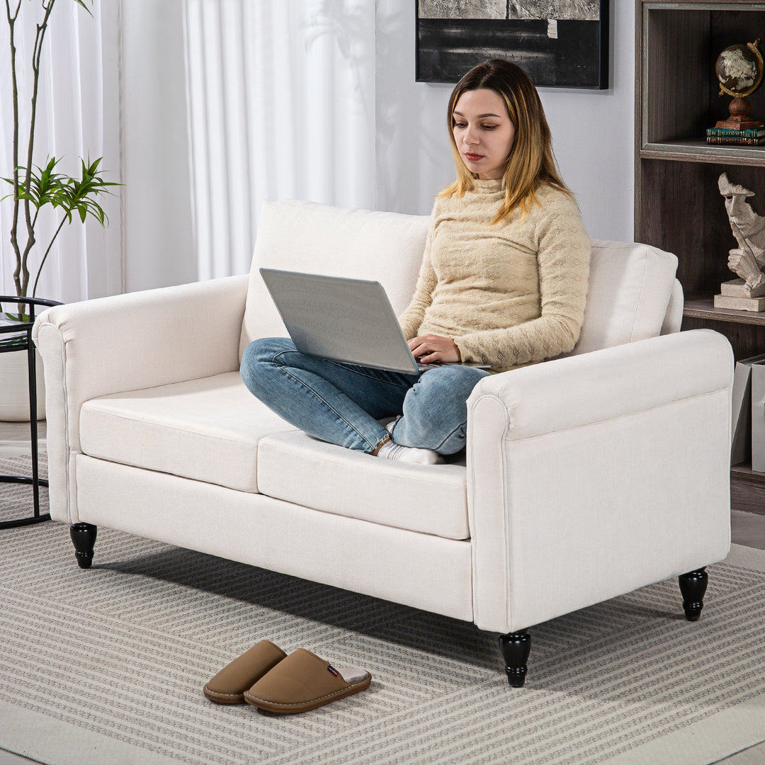 HOMCOM Vintage Loveseat, Upholstered Love Seat Furniture, Chenille-feel Fabric 2 Seater Sofa Couch with Rolled Arms, Gourd-Shaped Rubber Wood Legs for Living Room, Dark Grey