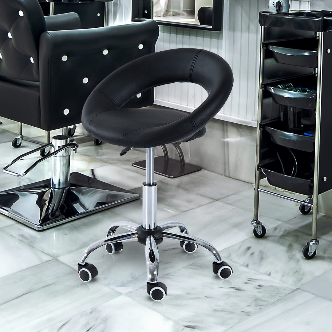HOMCOM Modern Hydraulic Moon Salon Stool Rolling Swivel Chair Massage Spa Tattoo Pub Bar Stool, Black and Chrome