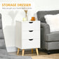 HOMCOM Bedside Table, Modern Nightstand with 3 Drawers, Side End Table with Wood Legs for Living Room, Bedroom, White