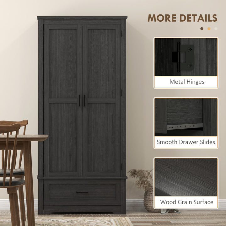 HOMCOM 69" Tall Farmhouse Kitchen Pantry Cabinet with 2 Doors, Drawer and Adjustable Shelves, Black Wood Grain