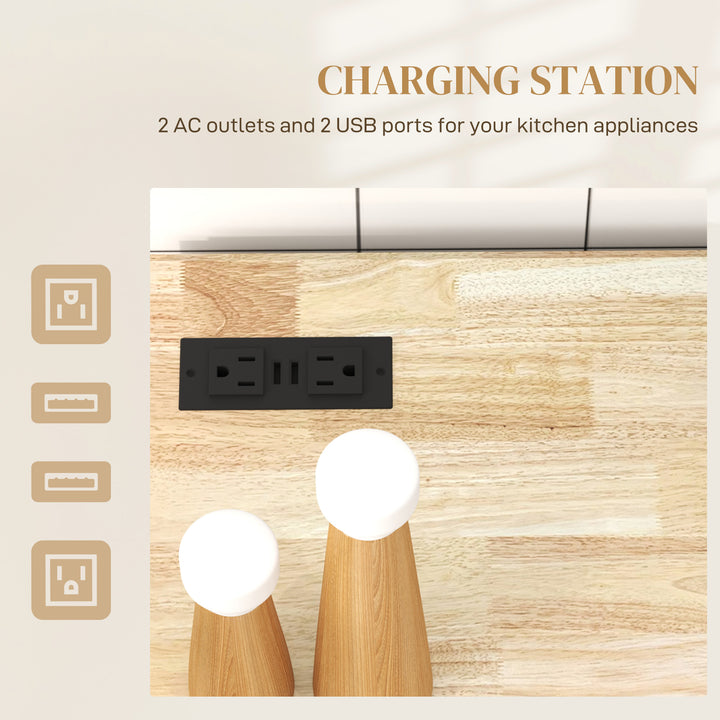 HOMCOM Kitchen Island with Power Outlet and Drop Leaf, Rolling Kitchen Cart with 2 Drawers and Adjustable Shelves, White