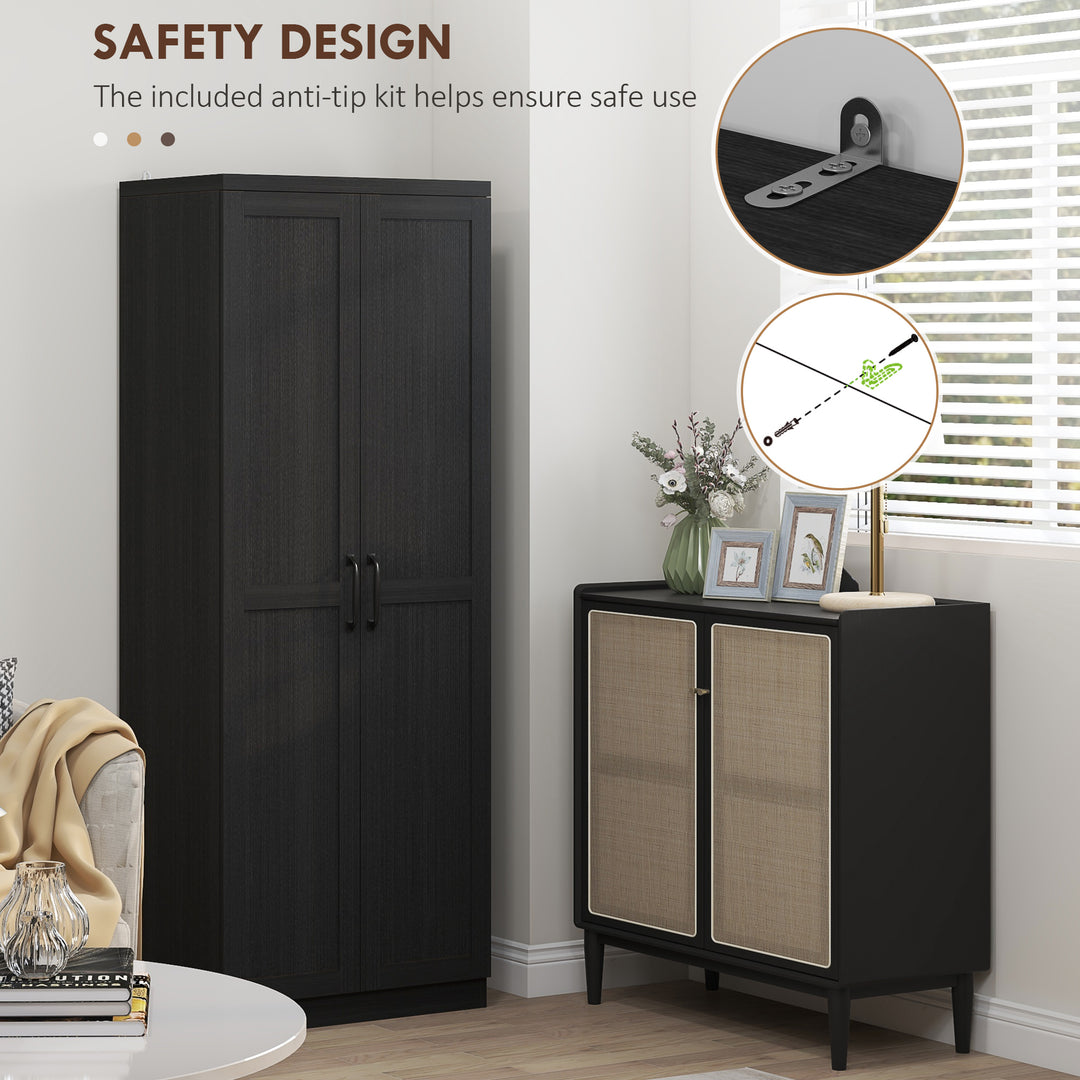 HOMCOM 63" Kitchen Storage Cabinet, 5-tier Pantry Cabinet with Doors and Adjustable Shelves for Dining Room, Distressed White